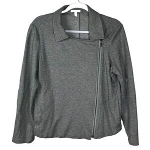 Eileen Fisher Gray Cotton Asymmetrical Zip Moto Jacket Womens‎ Size Petite L